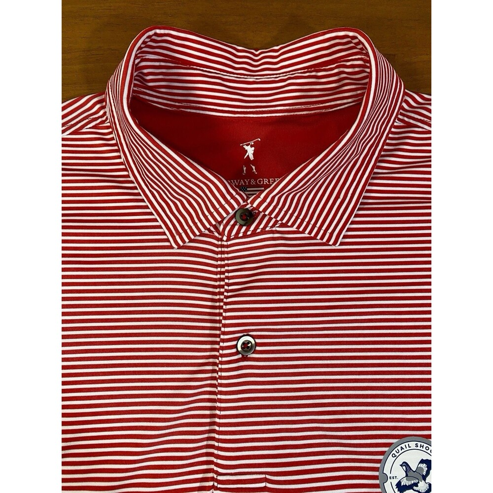 Fairway & Greene Polo Shirt Men’s XL Red Striped Quail Shoot Invitational